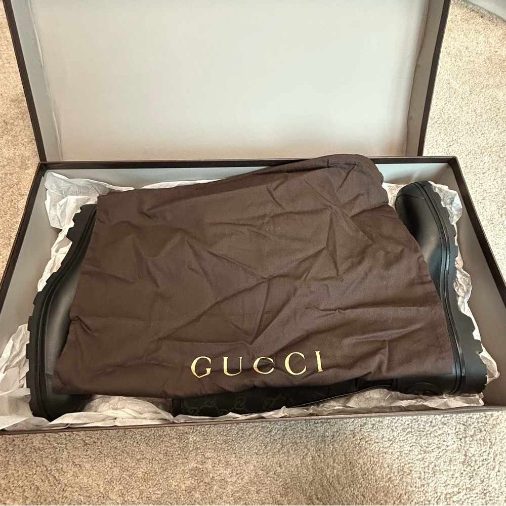 Gucci Black GG Monogram Signature Nylon Canvas Rubber Rain Boots 40 - Picture 13 of 14
